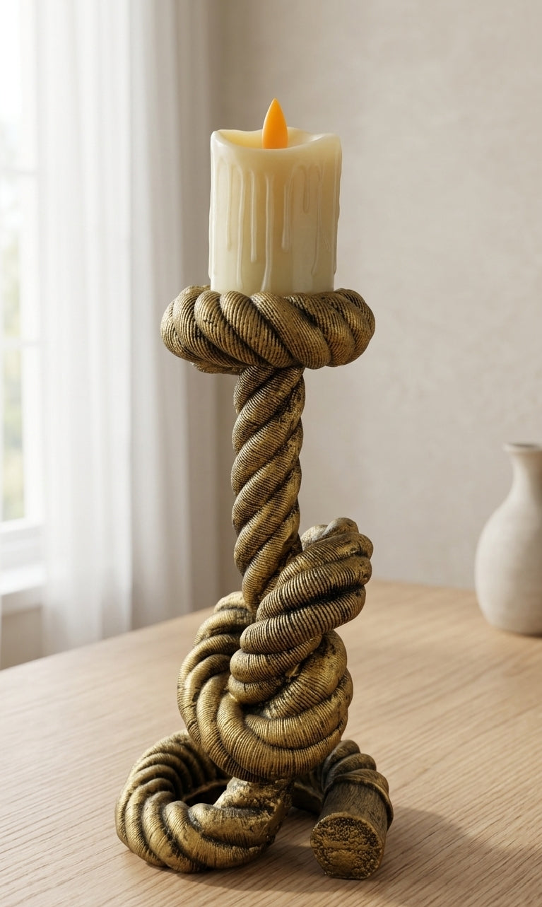 Rope Knot Candle Holder with Candle | Modern Abstract Decor | Luxury Tabletop Accent | Minimalist Candle Stand