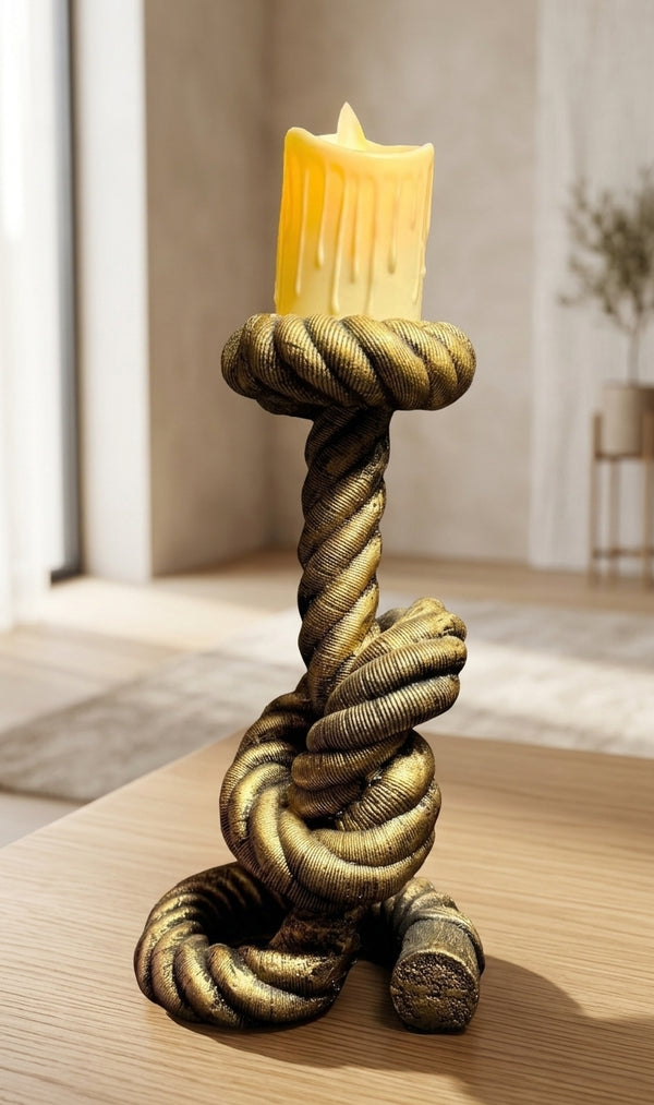 Rope Knot Candle Holder with Candle | Modern Abstract Decor | Luxury Tabletop Accent | Minimalist Candle Stand