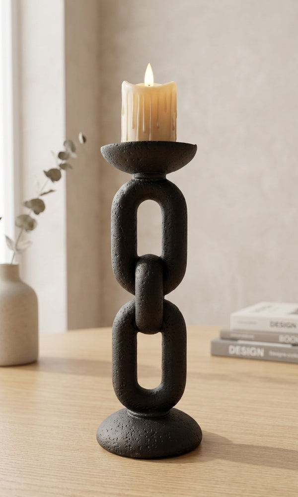 ChainLink Candle Holder with Candle | Modern Abstract Decor | Industrial Home Accent | Minimalist Tabletop Candle Stand