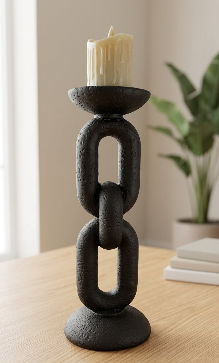 ChainLink Candle Holder with Candle | Modern Abstract Decor | Industrial Home Accent | Minimalist Tabletop Candle Stand